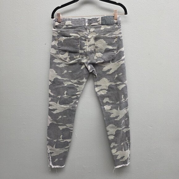 Zara Basic Z1975 Denim Jeans Womens 6 Gray Camo Distressed Skinny Frayed Hem - Picture 4 of 11
